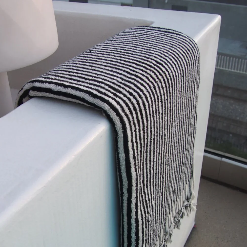 Large Black & White Striped Double Sided Turkish Beach Bath Towel